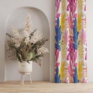 Colorful Botanical Curtains, Tropical Floral Pattern Curtains, Boho Chic Floral Curtains, Modern Tropical Plant Curtains