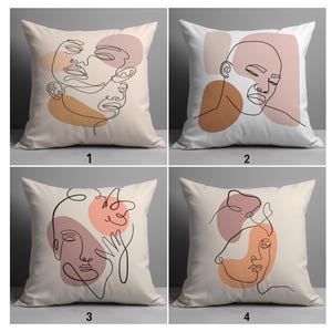 Abstraktes Gesicht Line Art Kissenbezüge, modernes minimalistisches Gesichtsdekor Kissenbezüge, zeitgenössische Kunst Dekokissenbezüge, abstrakter Kissenbezug