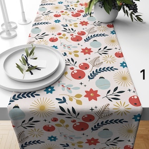Festive Christmas Table Runner, Berries & Stars Holiday Table Runner - Perfect for Festive Dinners,, Merry Christmas Table Decor
