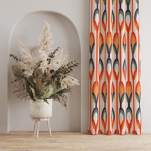Mid-Century Modern Drapes, Retro Geometric Curtains, Colorful Abstract Window Panels, Groovy Patterned Curtains, Boho Chic Curtain Panels