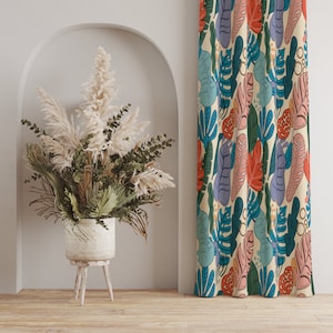Multicolor Tropical Leaf Curtains, Vibrant Tropical Leaf Curtains, Bold Botanical Curtains, Modern Jungle Drapes, Tropical Window Drapes