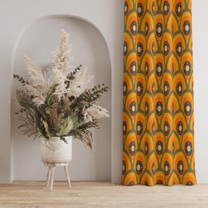 70s Geometric Curtain, Mid-Century Modern Geometric Curtains, Colorful Abstract Art Curtains, Retro Geometric Window Drapes