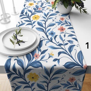 Colorful Floral Table Runner, , Floral Table Runners, Flowers Print Table Runner, Blue Floral Table Runner, Modern Floral Table Decor