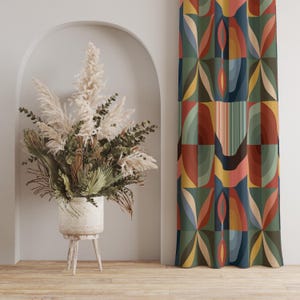 Geometric Abstract Curtain Panels, Mid-Century Modern Geometric Curtains, Colorful Abstract Art Curtains, Retro Geometric Window Drapes