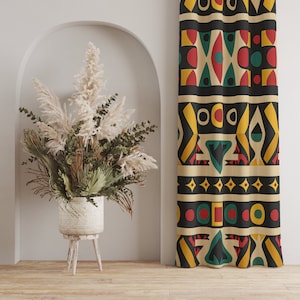 Bold African Geometric Curtains, Ethnic Patterned Home Drapes,  Colorful Ethnic Panel Curtains, Tribal Yellow Decor, Grommet Drapes
