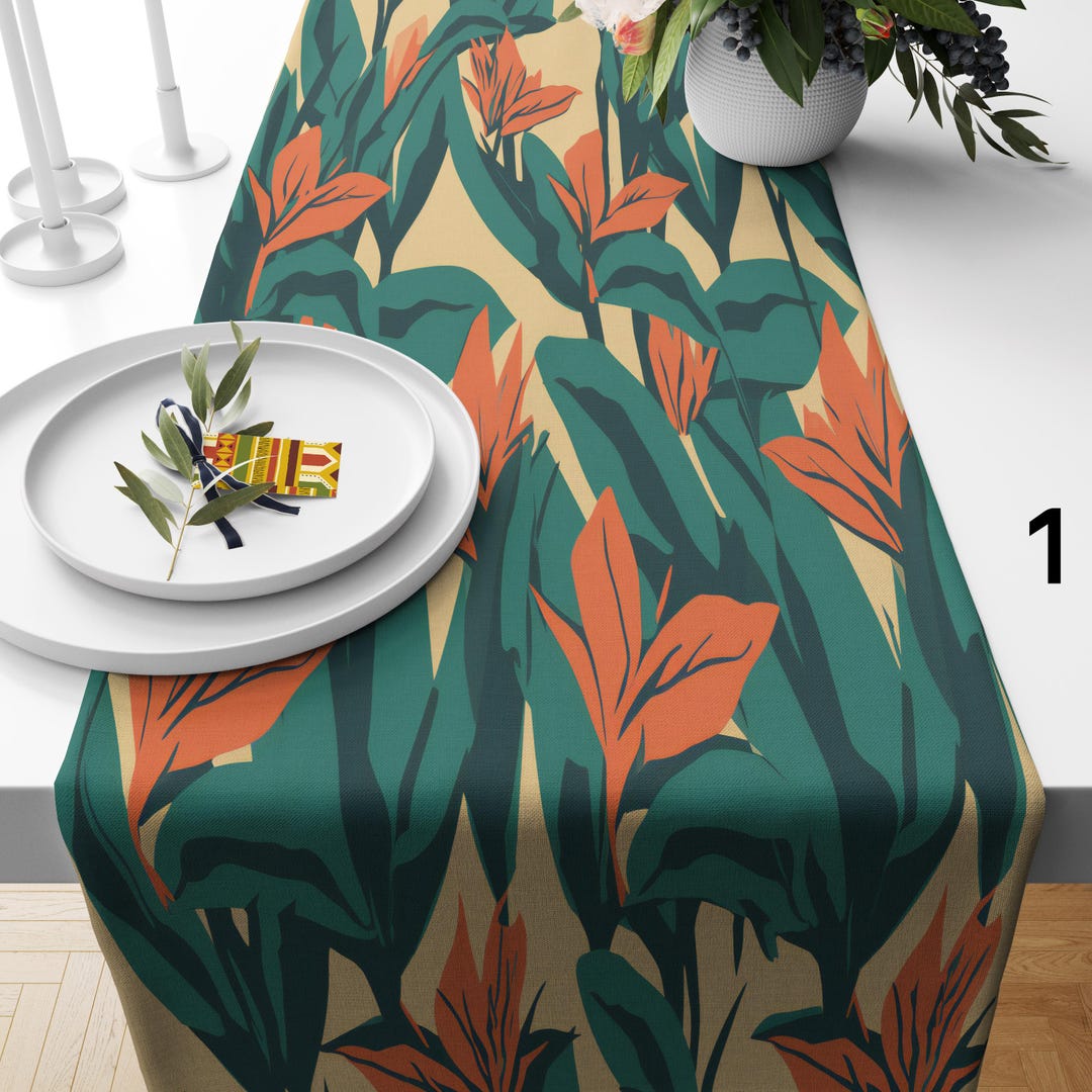 Tropical Leaf Table Runners, Botanical Table Runner, Bold Tropical Leaf ...