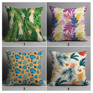 Exotic Bird & Leaf Pattern Pillow Covers, Colorful Floral and Leaf Pattern Cushion Covers, Tropical Palm Leaf Pattern Pillow Case, Home Deco