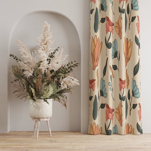 Floral Pattern Curtains with Pastel Flowers & Leaves, Boho Chic Home Decor