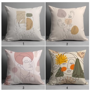 Abstraktes Gesicht Kissenbezüge, Moderne Linie Kissenbezüge, Handgezeichnetes Gesicht Dekokissenbezüge, Kissenbezüge zeitgenössische Kunst