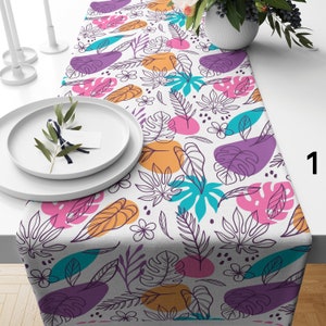Tropischer Tischläufer, Boho Dekor, bunte Tischdecke, lebendige Blumen Tischläufer, moderne Wohnkultur, Palmenblatt Tischläufer, Sommer Vibes