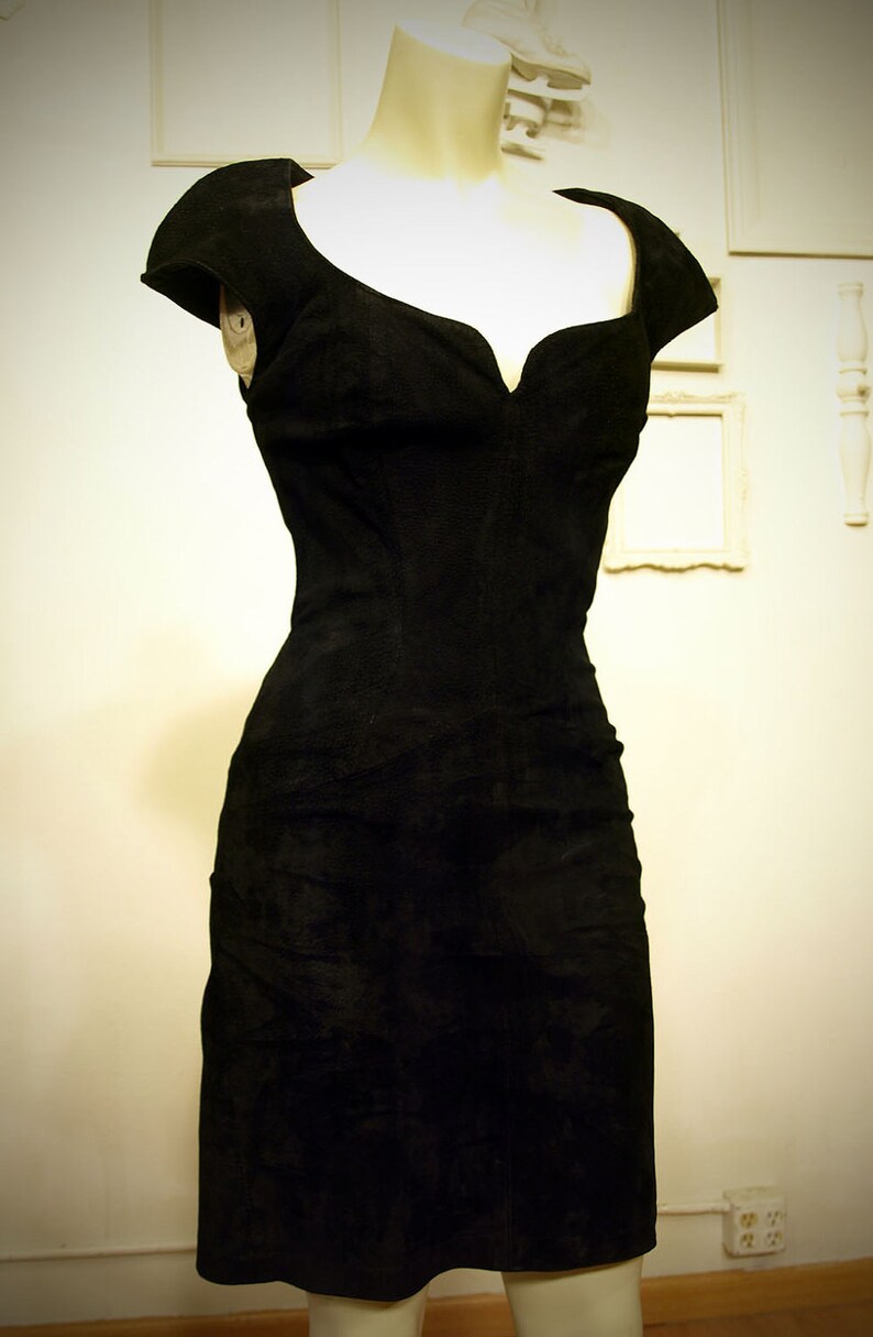 Mini Suede Leather Little Black Dress xs image 3