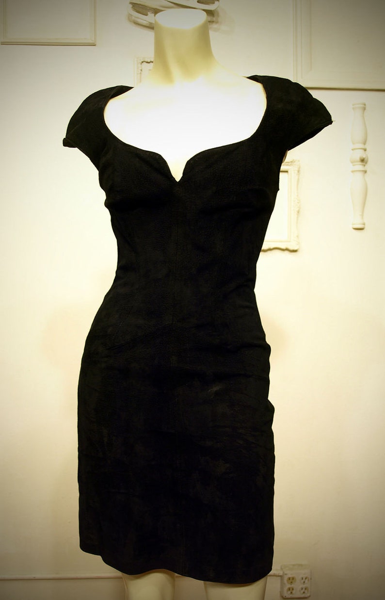 Mini Suede Leather Little Black Dress xs image 1