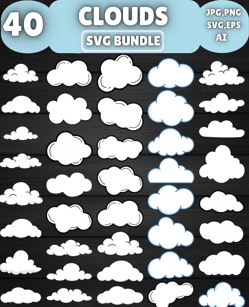 Cloud SVG Bundle, Weather Clipart, Nursery Decor, Cut Files (digital ...