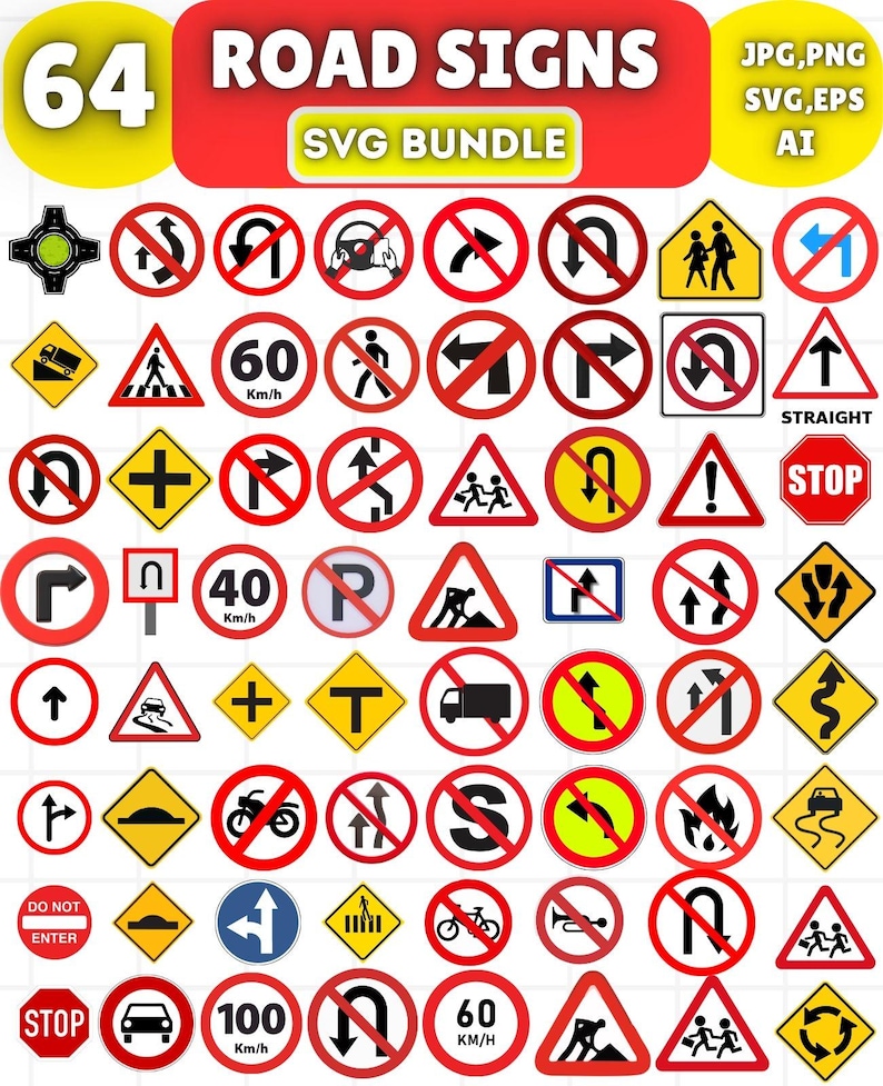 Traffic Road Signs SVG Bundle,street Sign,traffic Warning Symbols,road ...