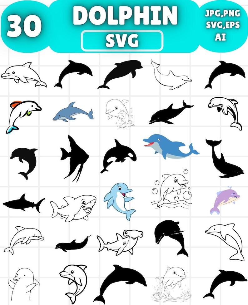 Dolphin SVG Bundle, Sea Animals Clip Art, Kids Craft Files (svg, Png ...