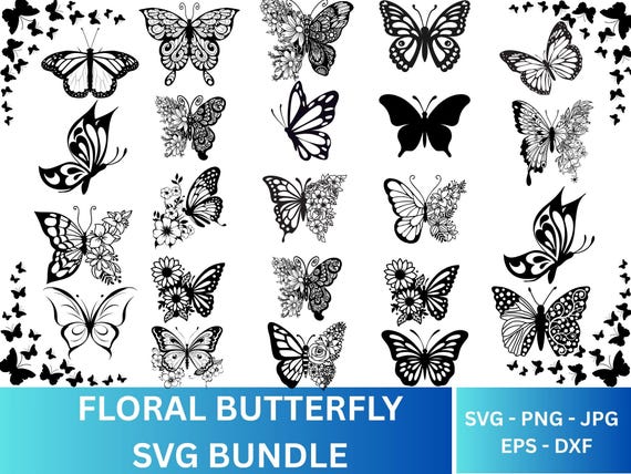 Floral Butterfly SVG Bundle: Laser Cut Files (Digital Download