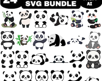 Paquete de imágenes prediseñadas de pandas kawaii / Archivo de corte SVG para decoración de guardería (descarga digital)
