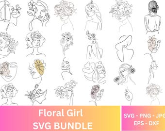 Floral woman Svg,Woman with flower head Svg,Floral line face Svg,Line art Woman svg png eps dxf,Naked Woman Clipart,Cricut,Instant Download