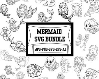 Paquete SVG de sirena kawaii: archivos de corte oceánicos (descarga digital)