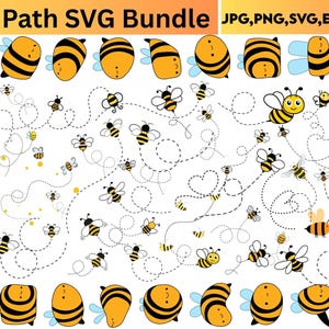 Flying Honey bee Bundle SVG PNG flying bee trail,Honey Bee Svg Honeycomb Svg path bee bumble bee track  Cute Honeybee Clipart for Cricut