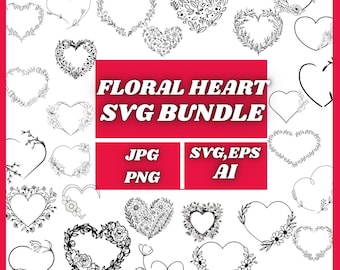 Archivos SVG de corazón floral: Decoración botánica para bodas (descarga digital)