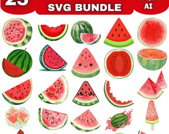 Paquete de imágenes SVG de sandía, paquete de imágenes PNG de sandía, imagen SVG de rebanada de sandía, imagen SVG de fruta de verano, imagen SVG de frutas, imagen SVG de semillas de sandía, silueta de fruta en formato SVG