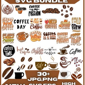 Pacote de arquivos SVG de café, Clipart de café, Logotipos retrô de cafeterias, Silhueta de café, Vetor de café, SVG de caneca de café, Arquivo de corte, Cricut, SVG de grãos de café, Cricut
