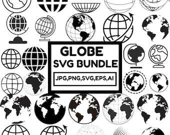 Paquete SVG de globo terráqueo: Imágenes prediseñadas de mapa del mundo para Cricut (PNG, AI)