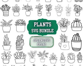 Potted Plants SVG Bundle: Hand-Drawn Clip Art (Digital Download)