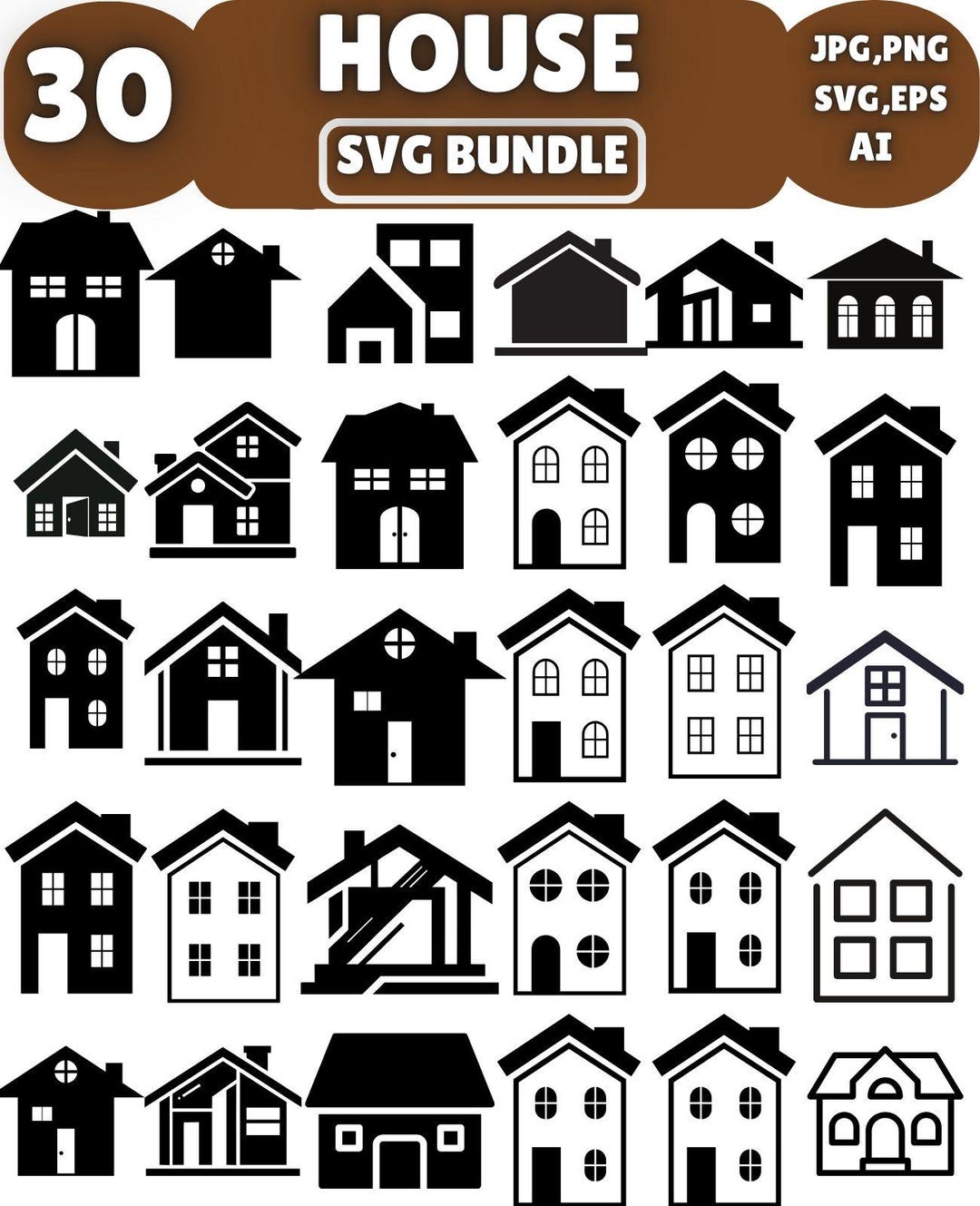 Svg House Plan Example 30 House SVG Bundle, Minimal Roof Design (digital Download) - Etsy
