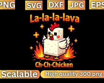 Pollo de lava (PNG), Pollo pixelado divertido (PNG), Clipart de pollo de lava, Meme de jugador (PNG), Diseño de camiseta de pollo de fuego en bloques para descarga digital