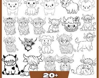 Paquete SVG de vaca de las Tierras Altas, silueta de vaca, vector SVG de vaca, SVG de vaca bebé, diseño de animal de granja, clipart de ganado de las Tierras Altas, vaca floral, descarga digital