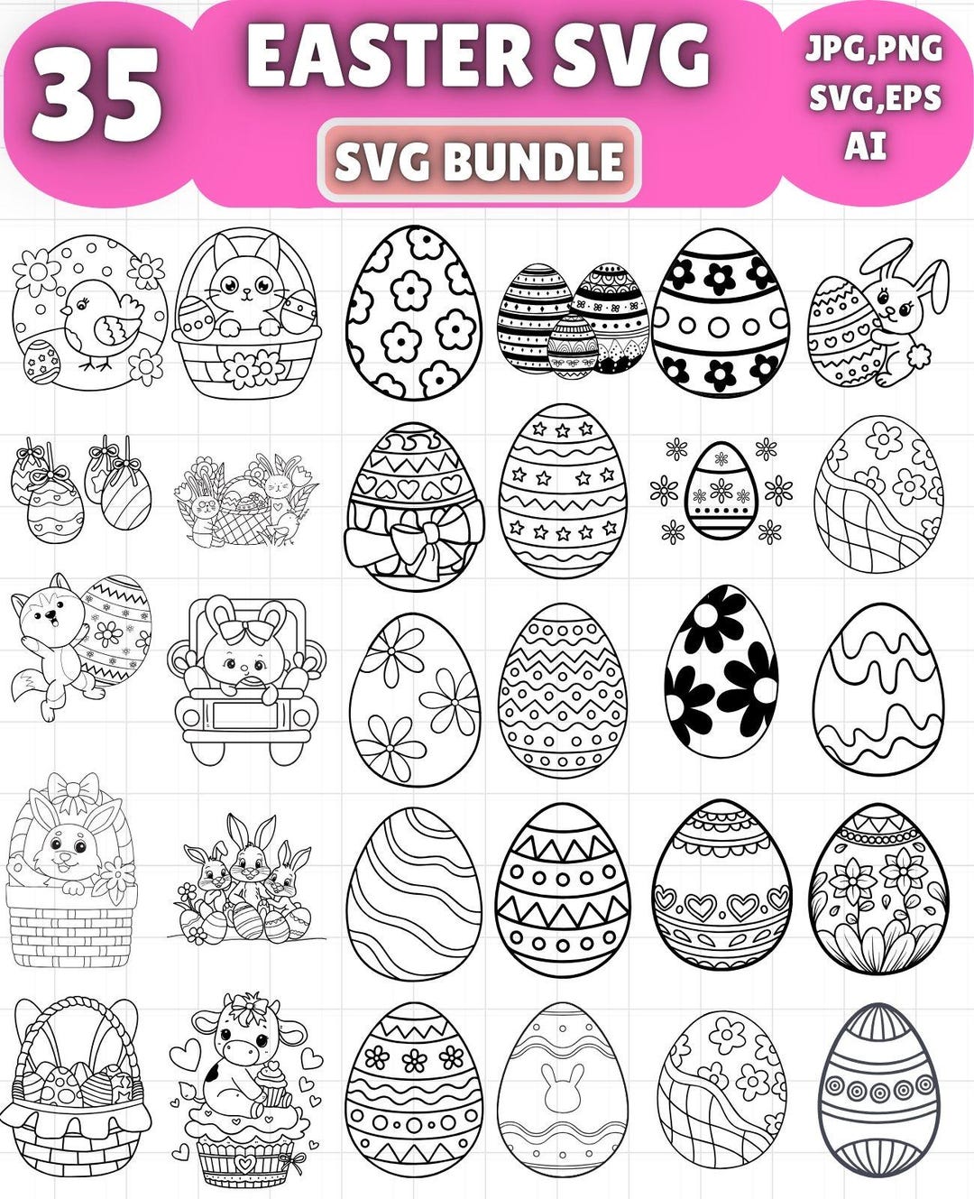 Easter Egg Bundle SVG, Clip Art, Holiday Cut Files (digital Download ...
