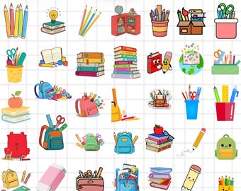 Imágenes prediseñadas de útiles escolares: archivos digitales SVG y PNG para Cricut y Canva, útiles para el aula, útiles escolares SVG, útiles escolares PNG