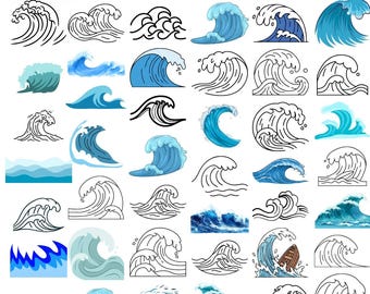 Paquete de imágenes SVG de olas oceánicas, imágenes prediseñadas minimalistas de líneas marinas (descarga instantánea)