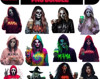 Spooky Mama Ghost Face PNG Bundle: Horror Halloween Clipart (Digital Download)