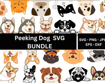 Paquete SVG de perro asomando, imágenes prediseñadas de animales adorables (archivos digitales)