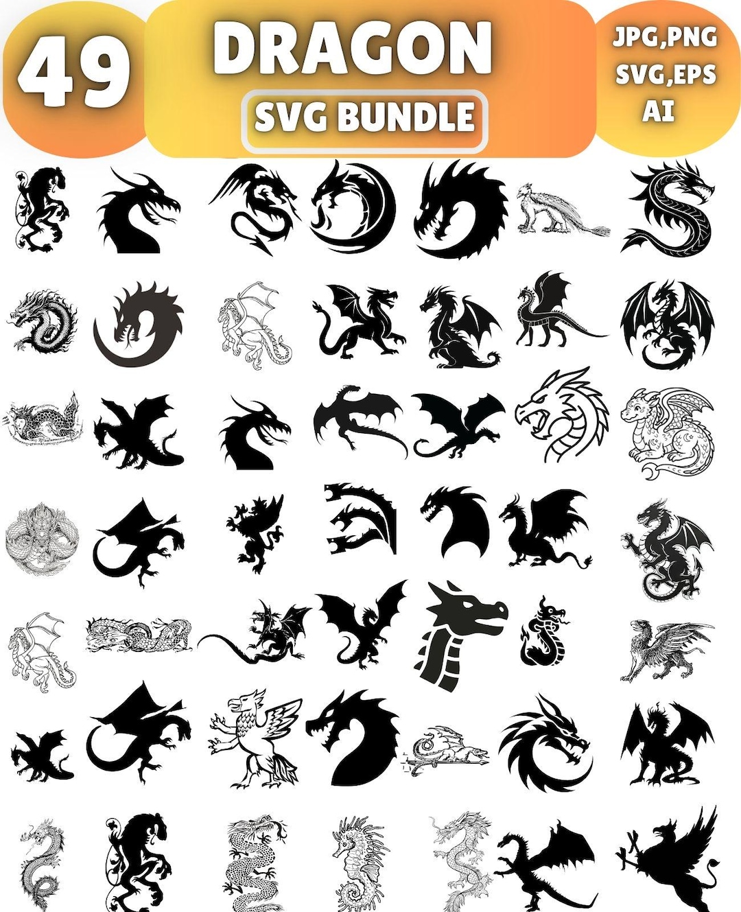 Dragon SVG Bundle, Detailed Fantasy Cut Files (digital Download) - Etsy