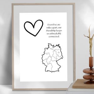 Personalisierbares Freundschafts-Poster mit Deutschlandkarte und Herz – Perfektes Geschenk für die beste Freundin, die weit weg wohnt