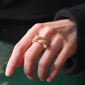 18K Gold Plated Silver Knot Ring | Pavé Sparkle Tied Design | Bold Statement Jewellery | Love Knot Gift | Modern Fashion Ring