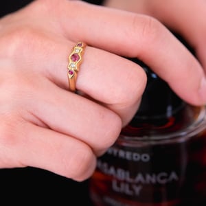 Antique 1863 Victorian Ruby Diamond Ring | 18ct Gold English Hallmarked | Stackable Statement Band | Natural Gemstones