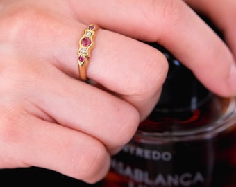 Antique 1863 Victorian Ruby Diamond Ring | 18ct Gold English Hallmarked | Stackable Statement Band | Natural Gemstones