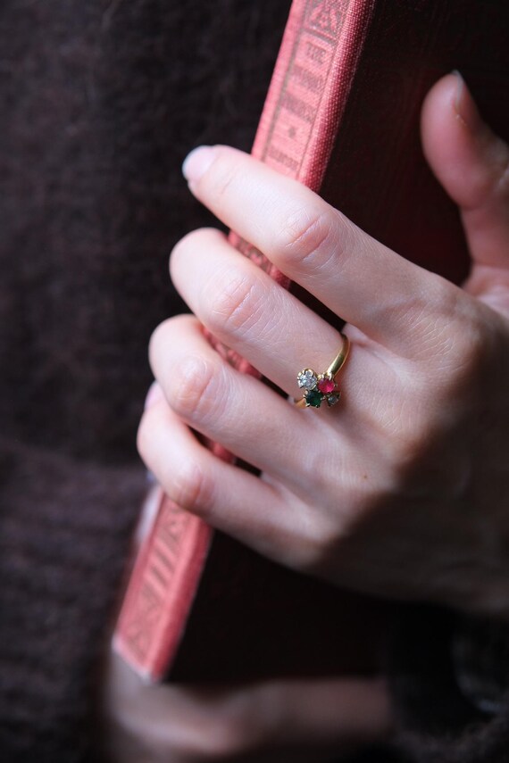Antique Victorian Trilogy Ring | Ruby Emerald Dia… - image 2