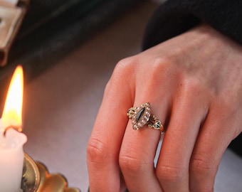 Antique 1870s Mourning Ring | 18ct Gold Chester Hallmarked | Victorian Seed Pearl & Black Enamel | Sentimental Memorial Jewellery