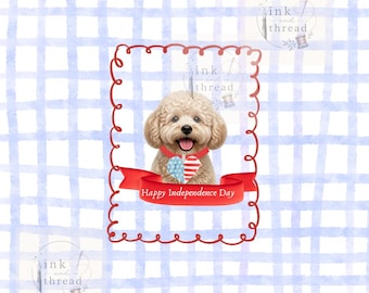Imagen digital de un posavasos con diseño de Cavapoo para una fiesta patriótica (listo para imprimir).