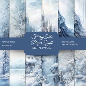 Frozen Winter Digital Paper, Whimsical Scrapbook Designs (Digital Download)