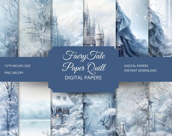 Frozen Winter Digital Paper, Whimsical Scrapbook Designs (Digital Download)