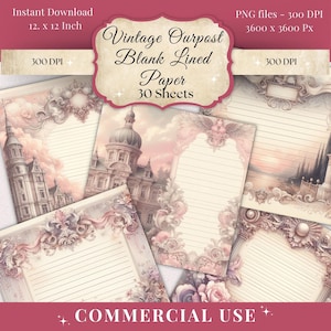 Vintage Outpost Lined Paper | Junk Journal Supplies | Scrapbooking Printable Papers | Printable Craft Supplies | FaeryTale Paper Quill
