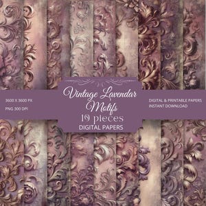 19 diseños vintage de lavanda, diseños imprimibles para manualidades y álbumes de recortes, diseños elegantes para cualquier manualidad de bricolaje, descarga instantánea, PNG de 300 DPI