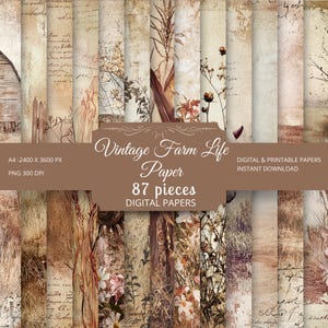 Vintage Farm Life Journal Pages A4 Junk Journal Paper, Elegant Printable Designs for Paper Crafts, scrapbooking paper